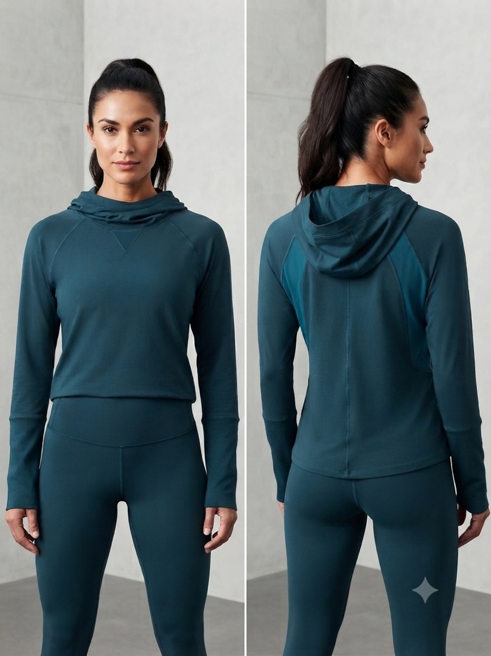 Yogalicious Deep Teal Green Pullover Hoodie, Mesh Panels, Women’s Size Medium